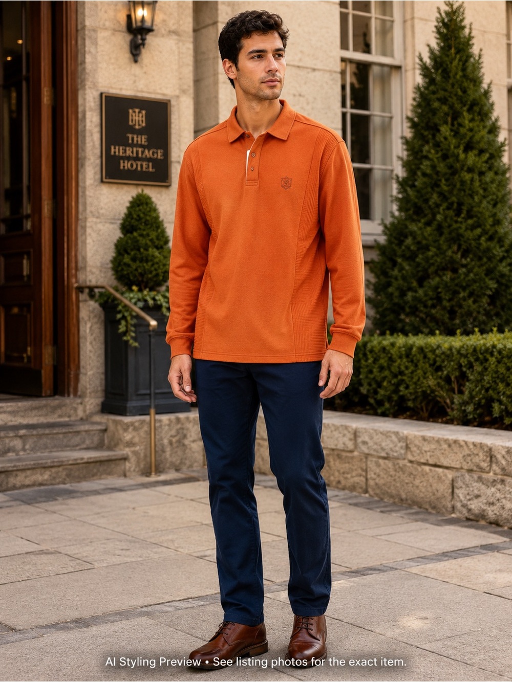 IZOD Men’s L Burnt Orange Knit Polo Sweater Quarter Button Preppy